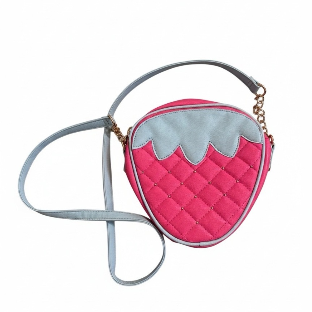 Betsey Johnson Pink and teal Quilted Crossbody Bag Strawberry inspired